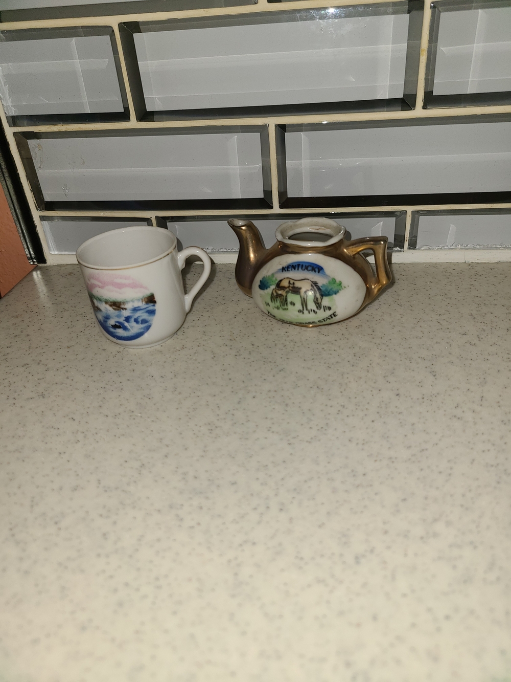 Vintage White and Gold Mini Teapot and Cup Set